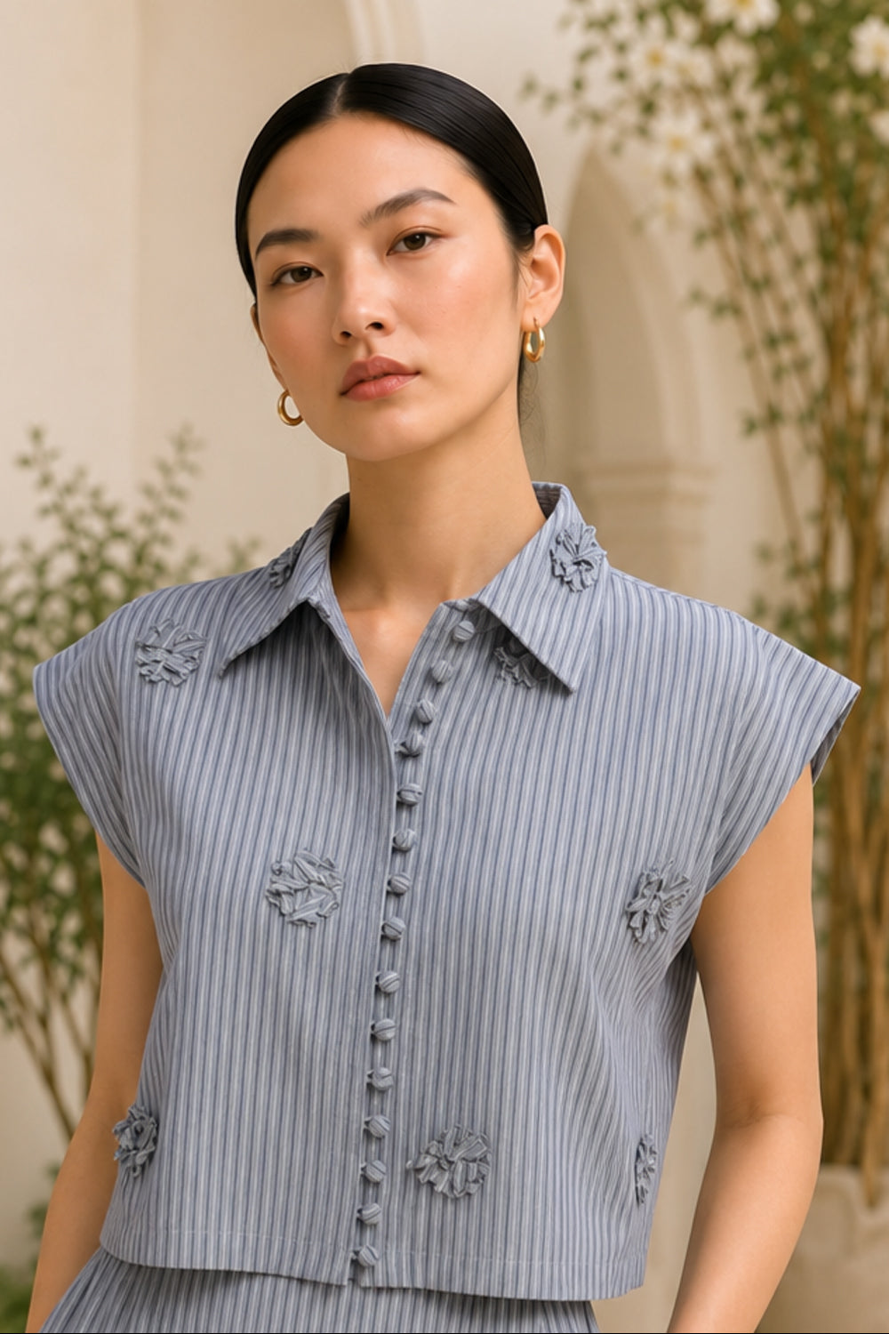 Slate Bloom Pinstripe Skirt Set