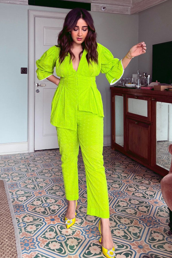Sanjana Batra In Our Electric Lime Juliet Sleeve Co-Ord Set
