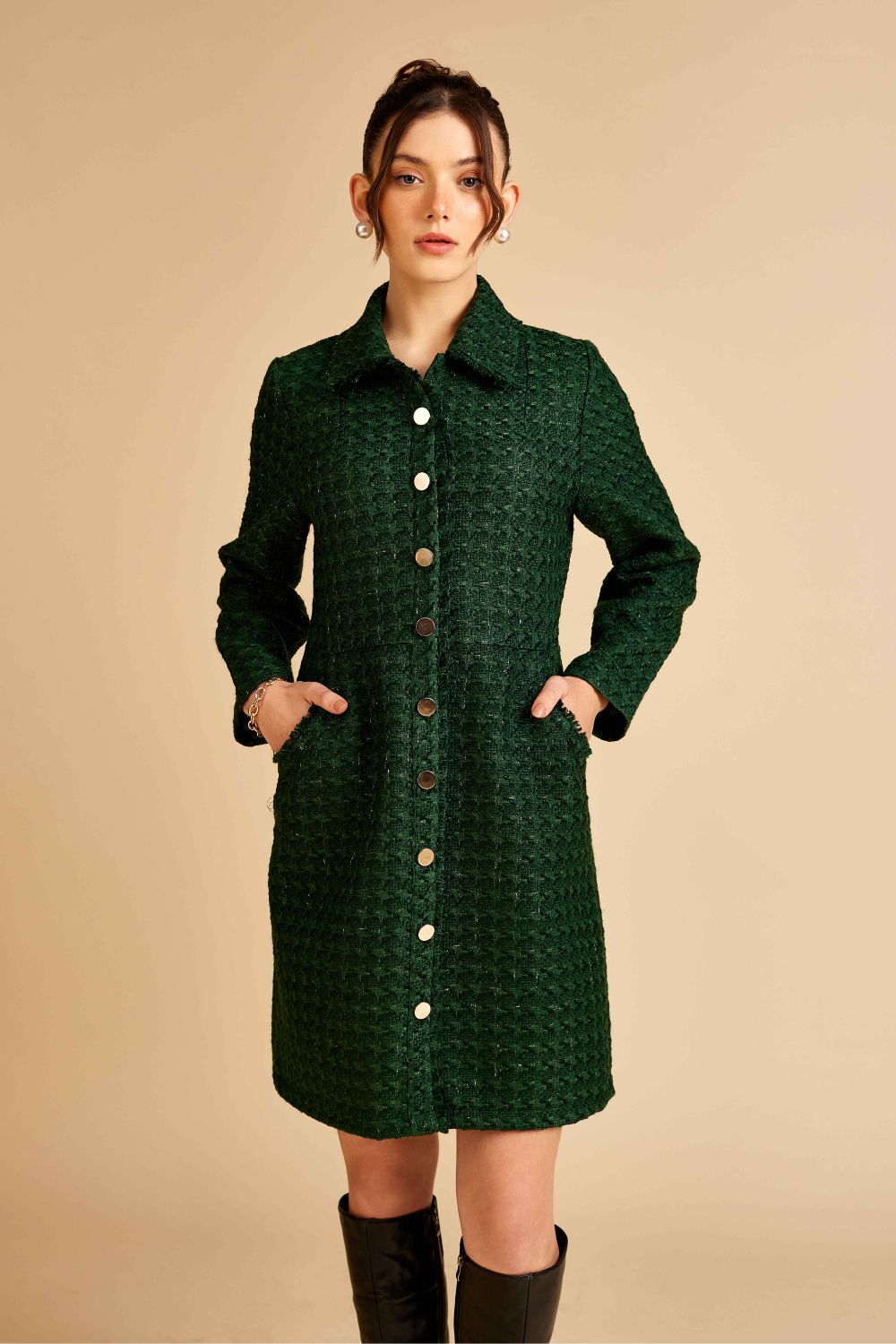 Forest Front Open Tweed Dress / Jacket