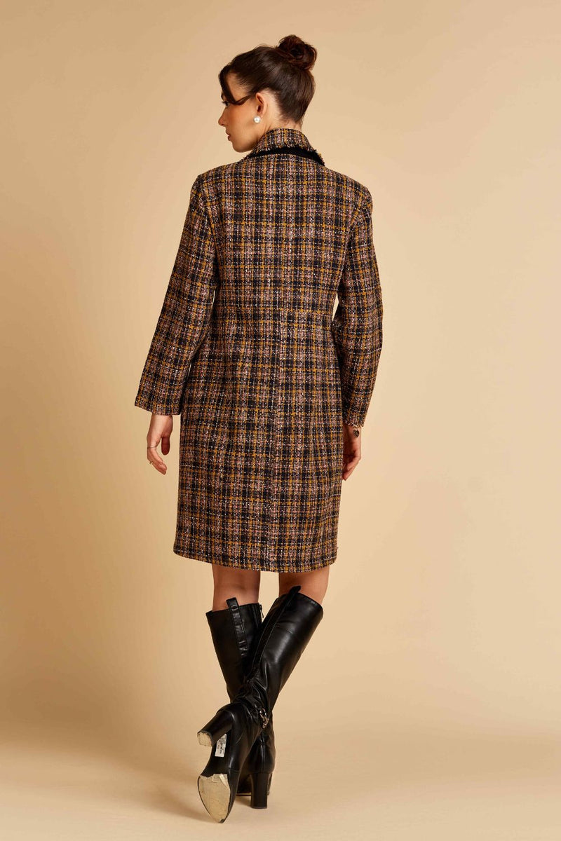 Brown Front Open Tweed Dress / Jacket