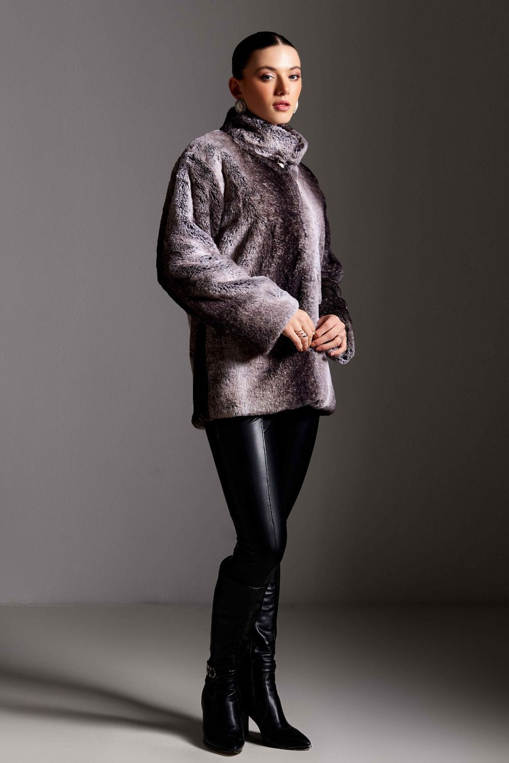 Shaded Fur Full Sleeves Long Jacket