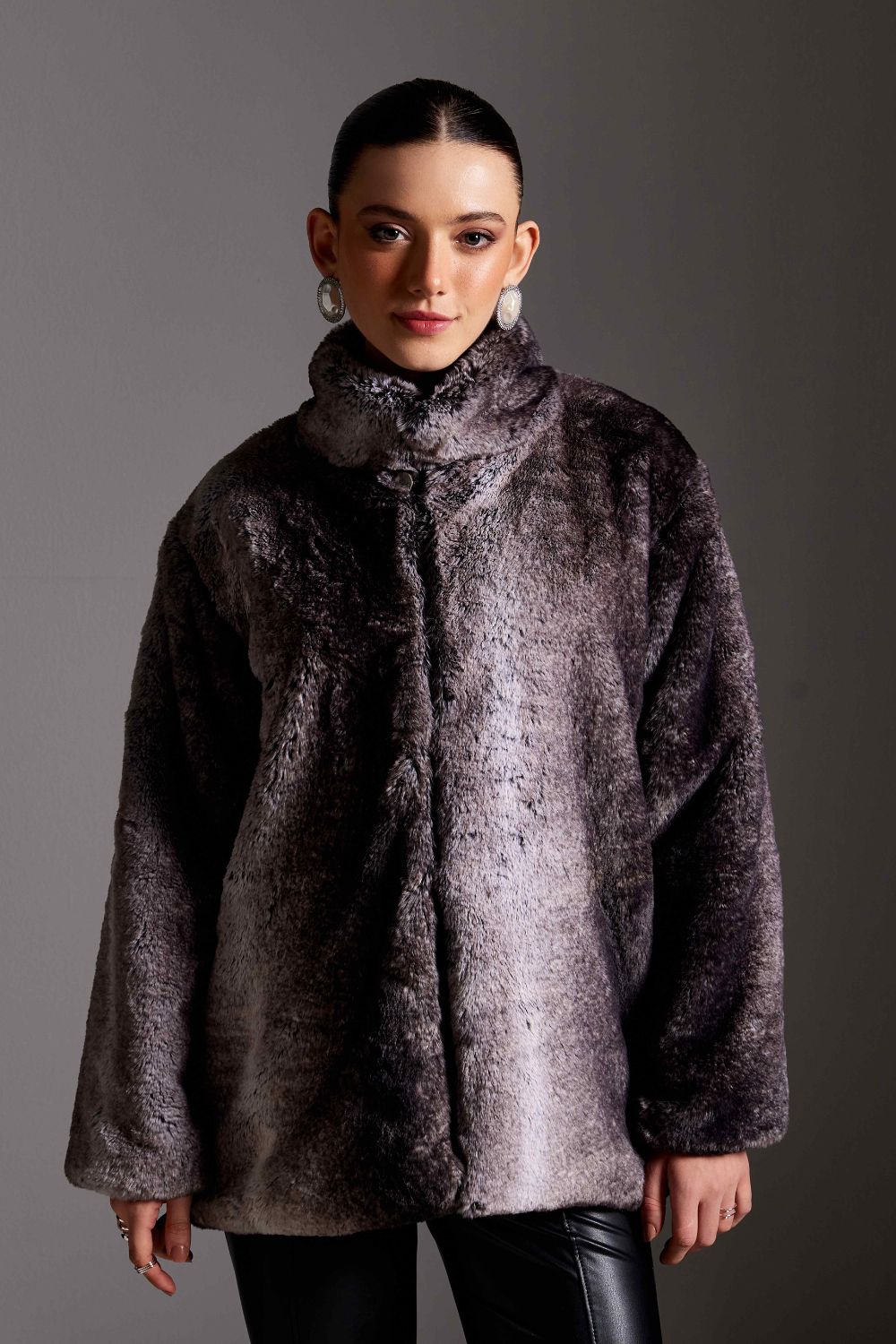 Shaded Fur Full Sleeves Long Jacket