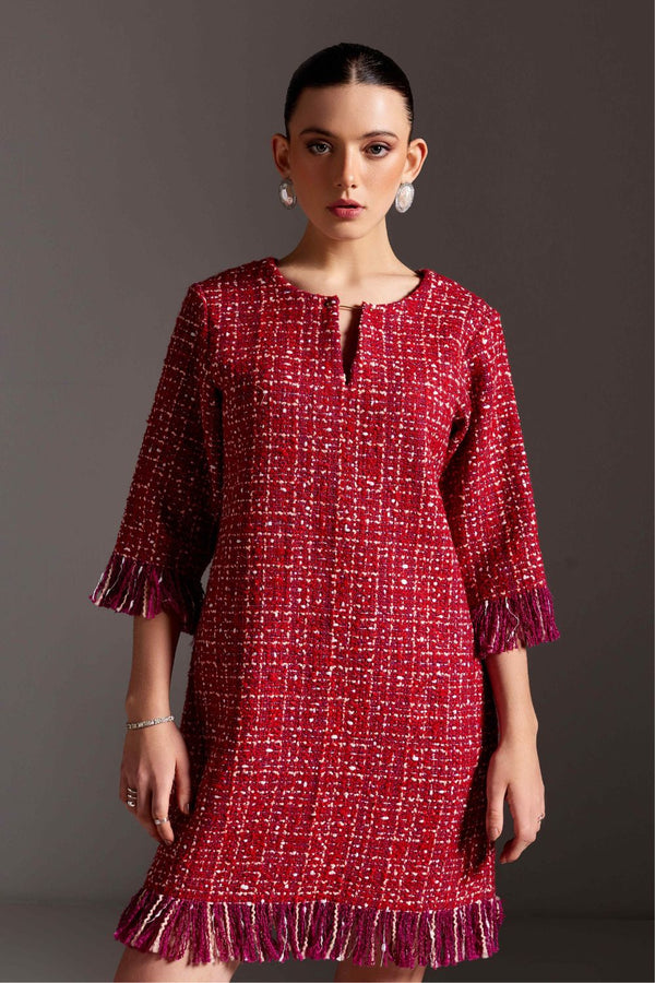 Vibrant Ruby Tweed Dress