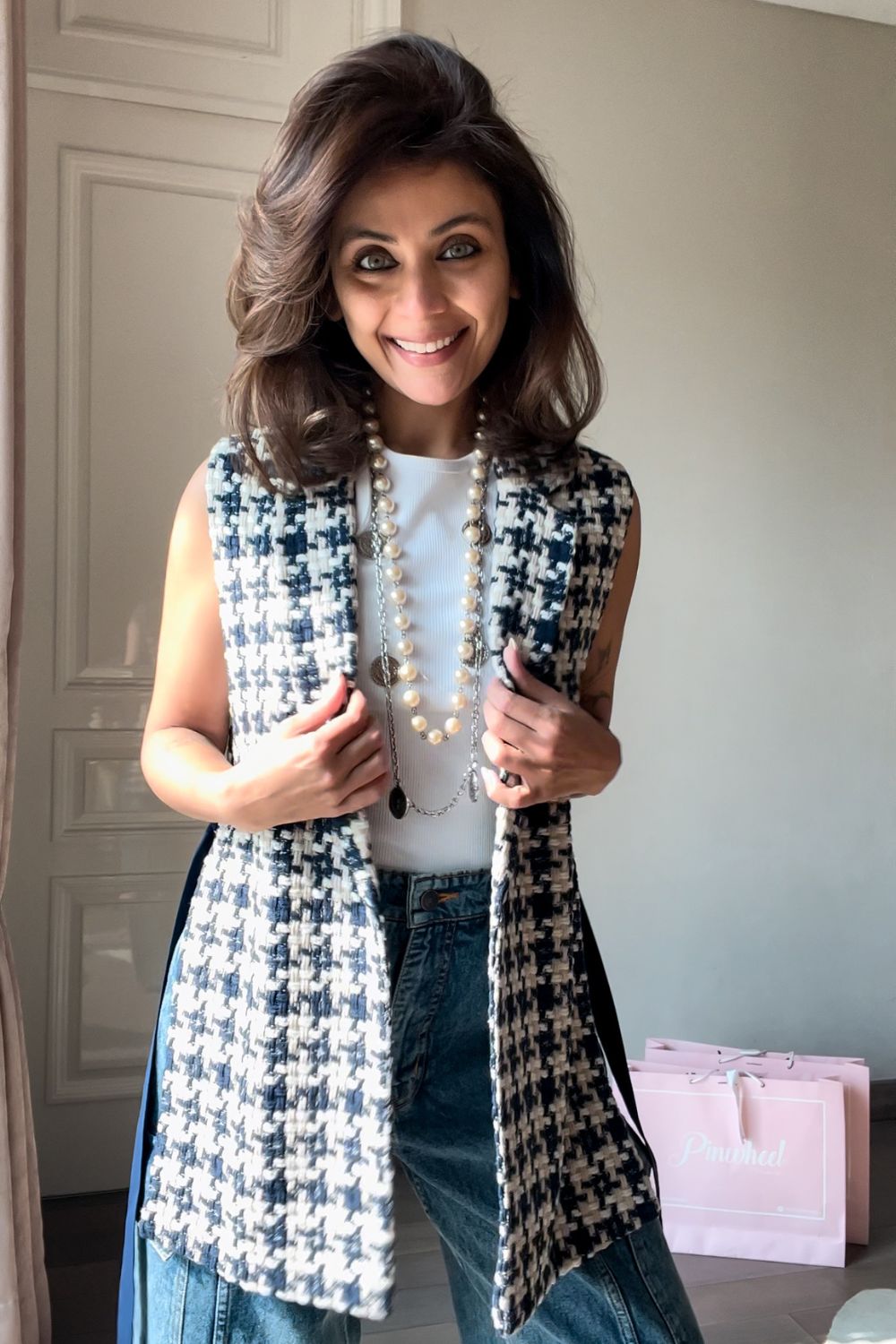 Nriti Shah In Our Blue Houndstooth Waistcoat