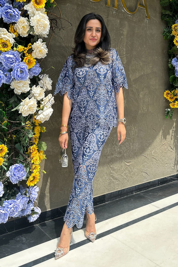 Mitali Wadhwa In Our Navy Lace Delight Co-ord Set