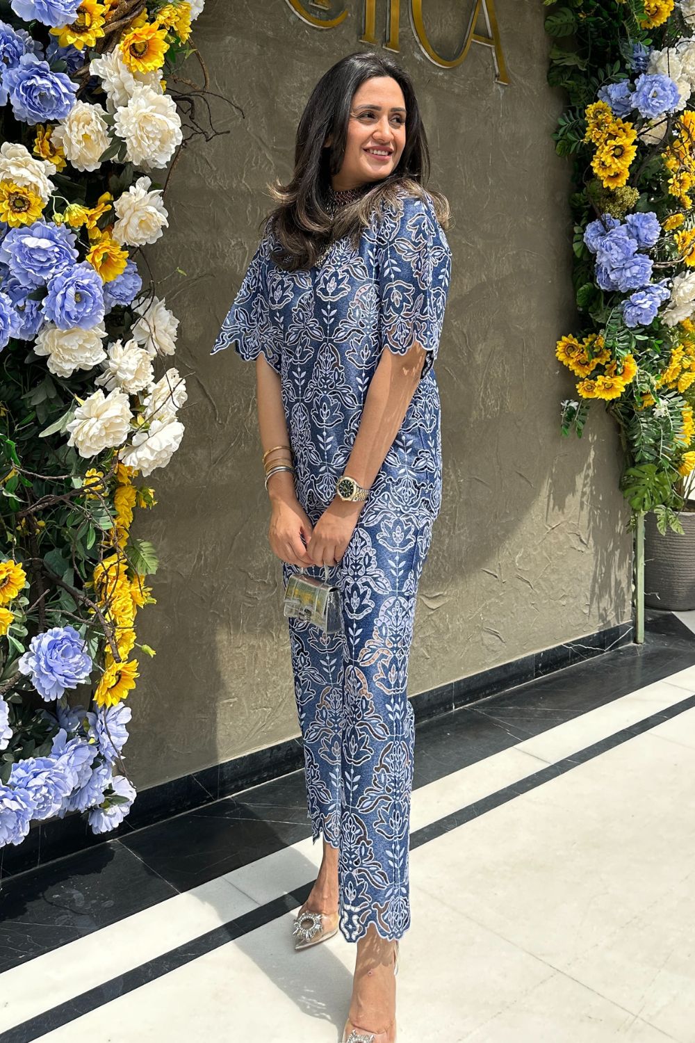 Mitali Wadhwa In Our Navy Lace Delight Co-ord Set