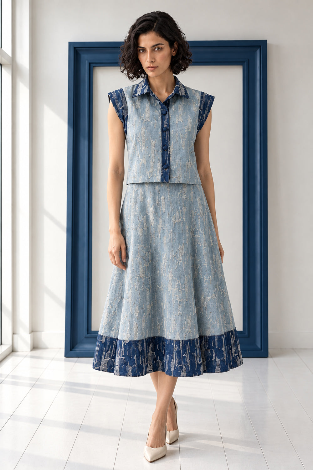 Threaded Horizon Denim Skirt Set