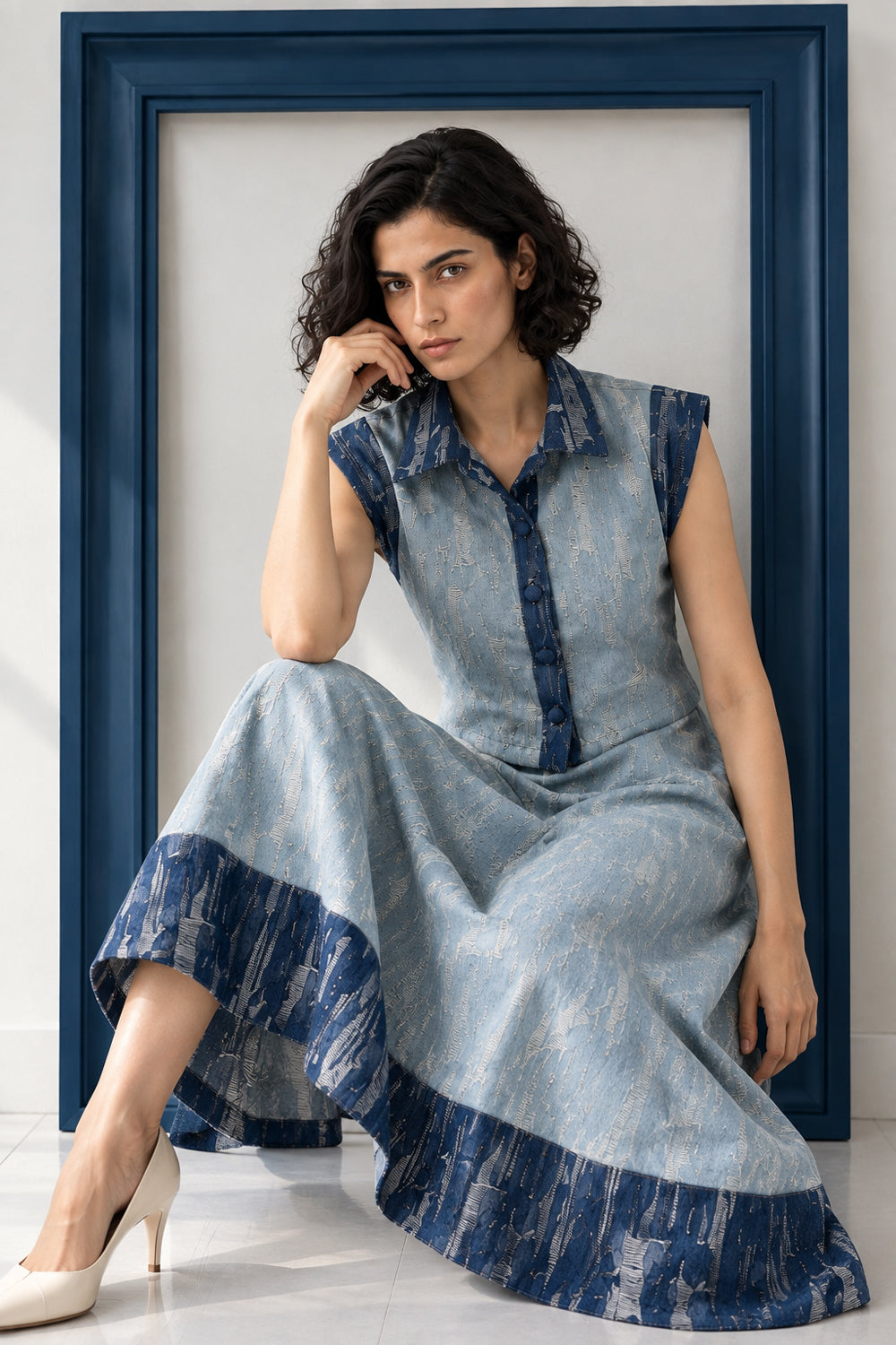 Threaded Horizon Denim Skirt Set