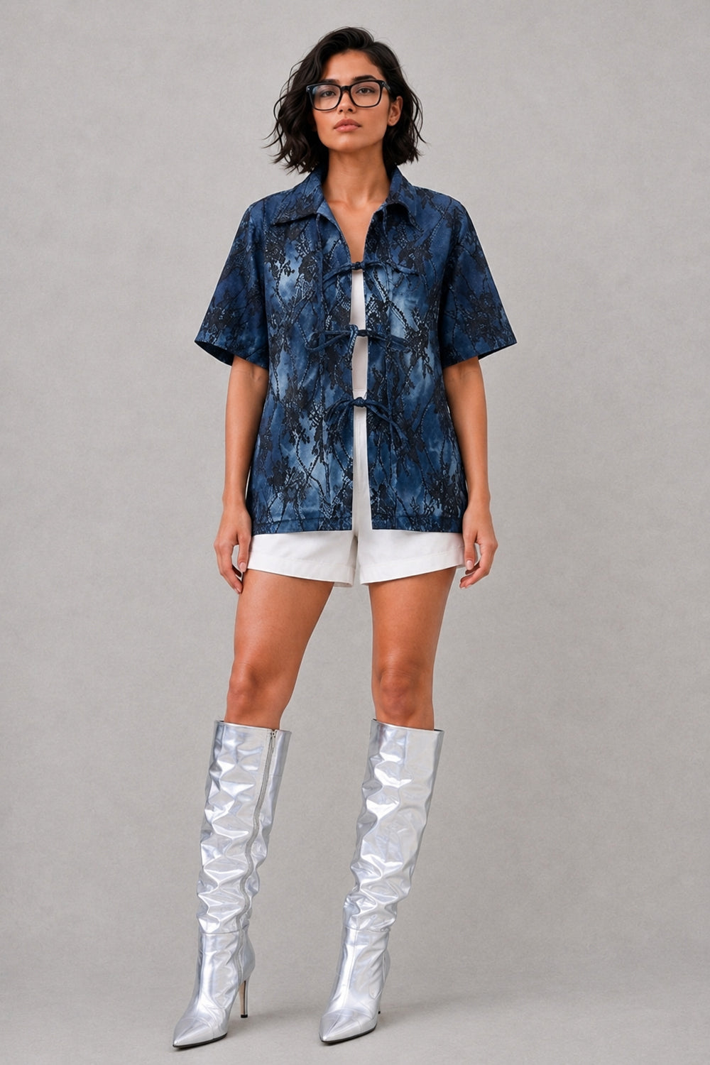 Gothic Rose Denim Tie-Front Shirt