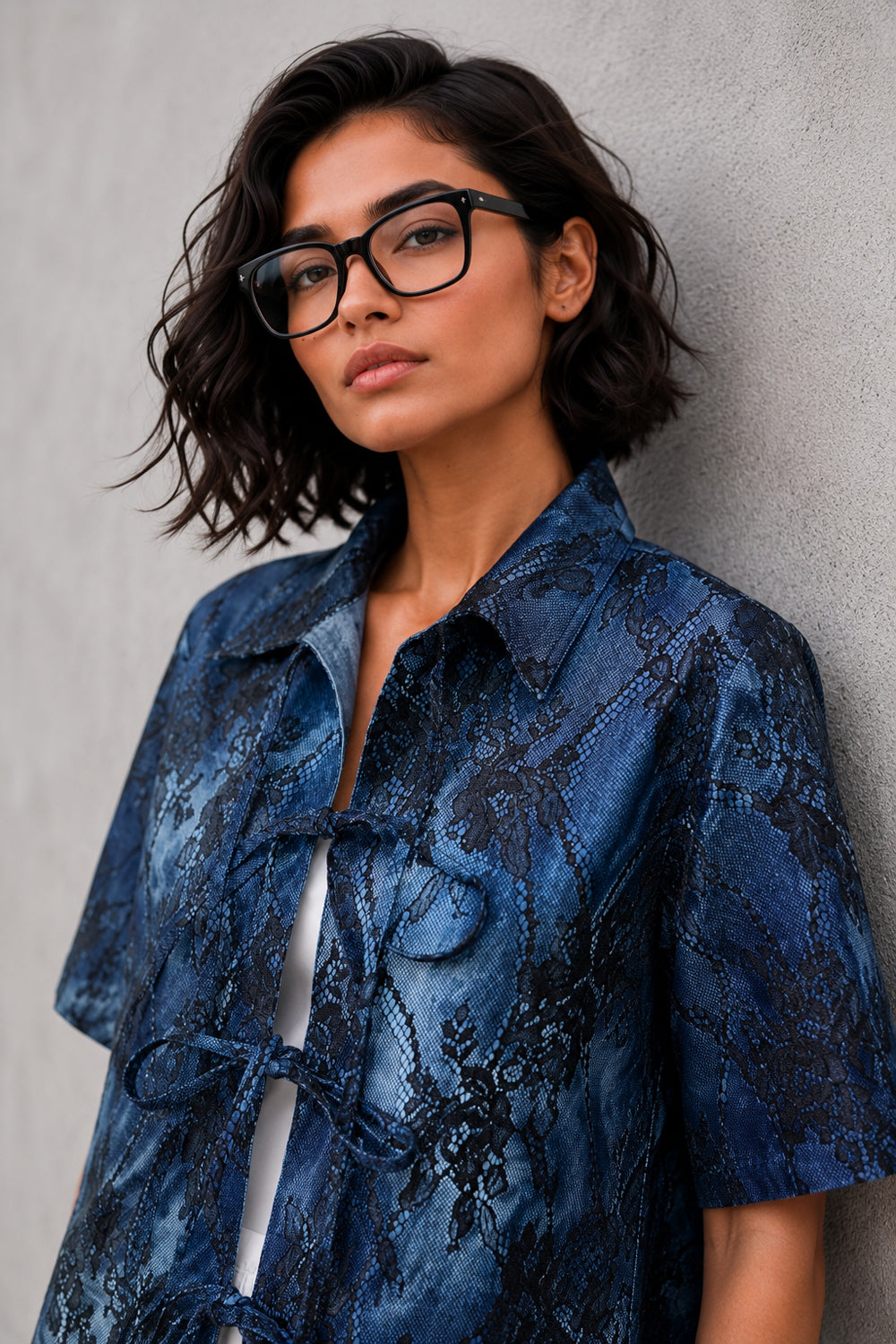 Gothic Rose Denim Tie-Front Shirt