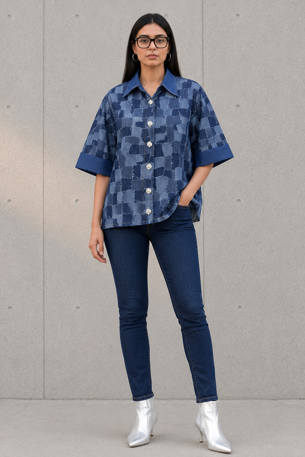 Midnight Boxy Button Down Shirt