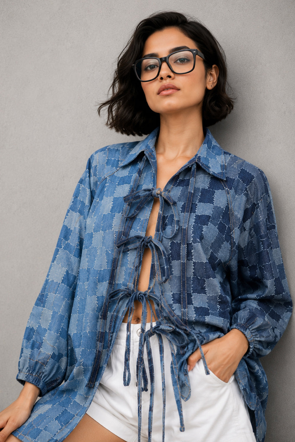 The Indigo Grid Tie Up Shirt