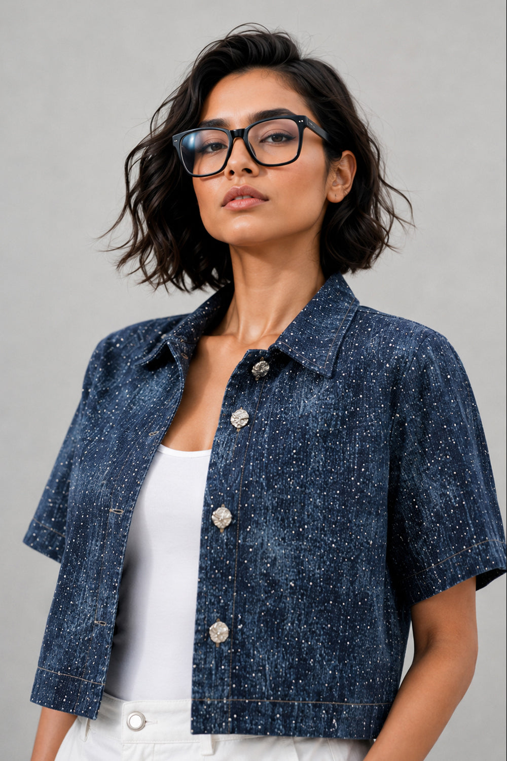 Galaxy Studded Utility Cropped Jacket