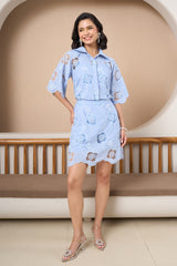 Sky Bloom Eyelet Skorts Set