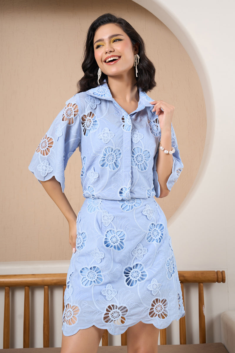Sky Bloom Eyelet Skorts Set