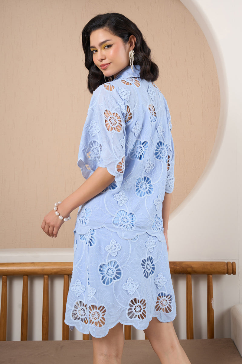Sky Bloom Eyelet Skorts Set