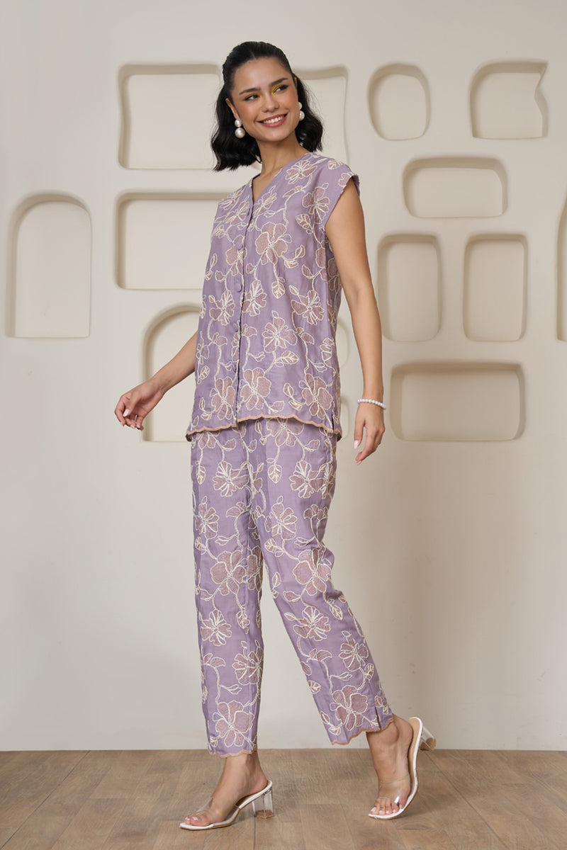 Lilac Whisper Embroidered Co-ord Set