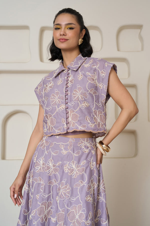 Lilac Whisper Embroidered Skirt Set