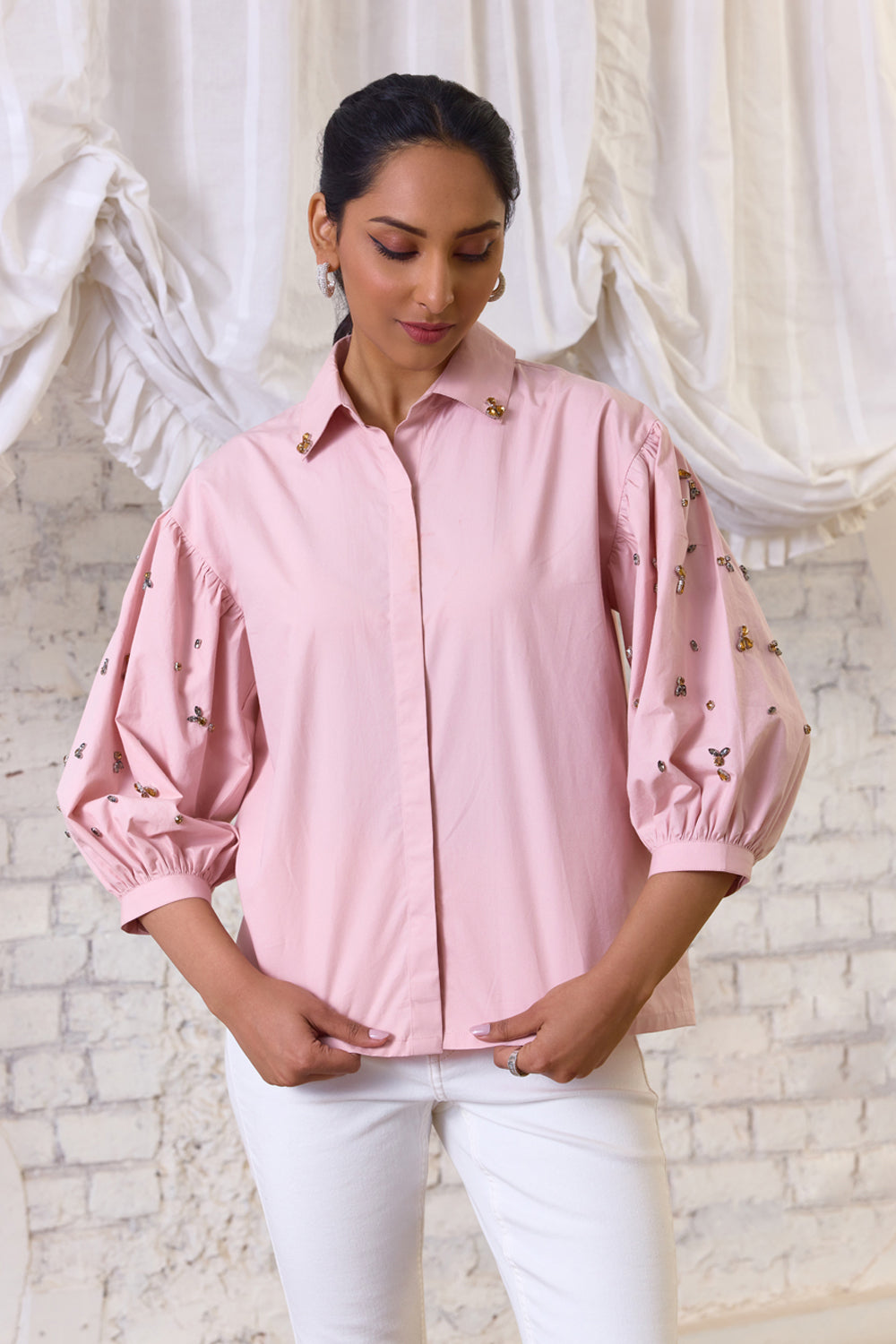 Blush Elegance Embellished Shirt