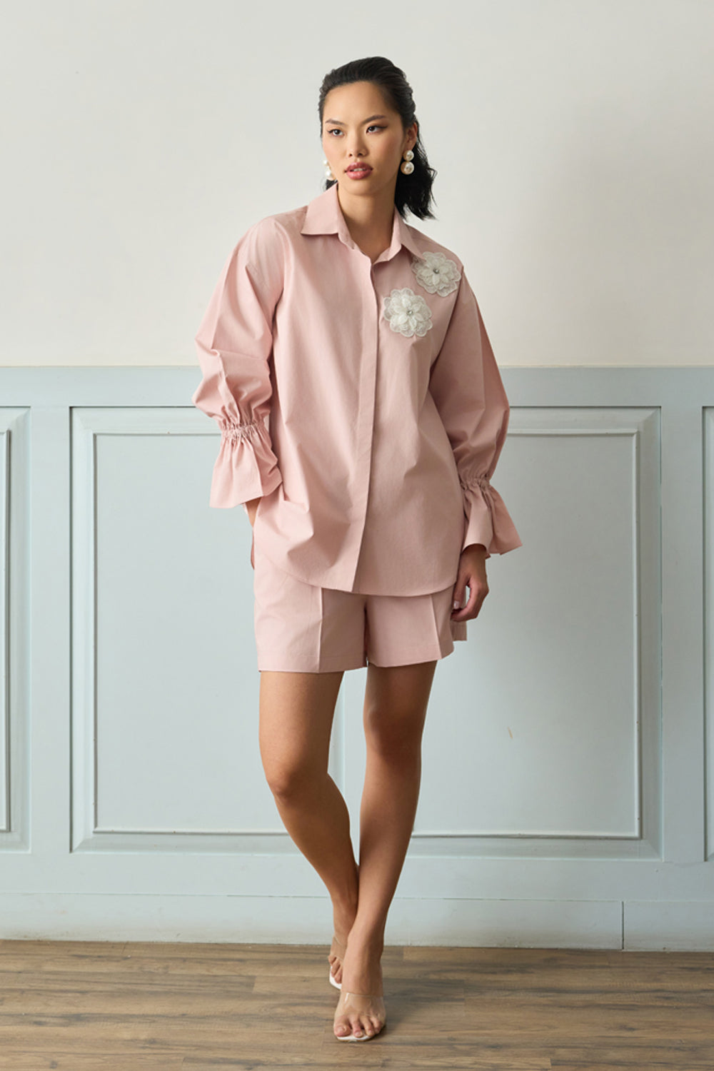 Blush Pink Petal Embroidered Shirt