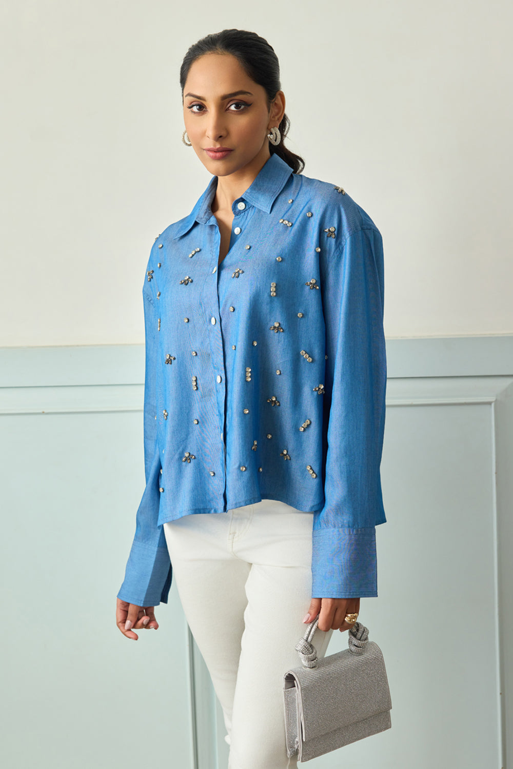 Luxe Embellished Denim Shirt