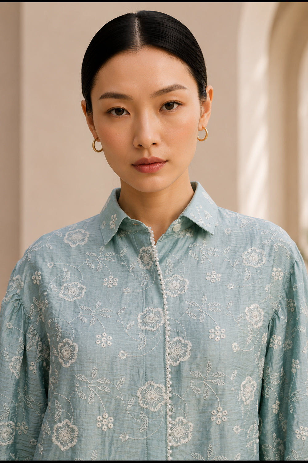 Mist Bloom Embroidered Shirt