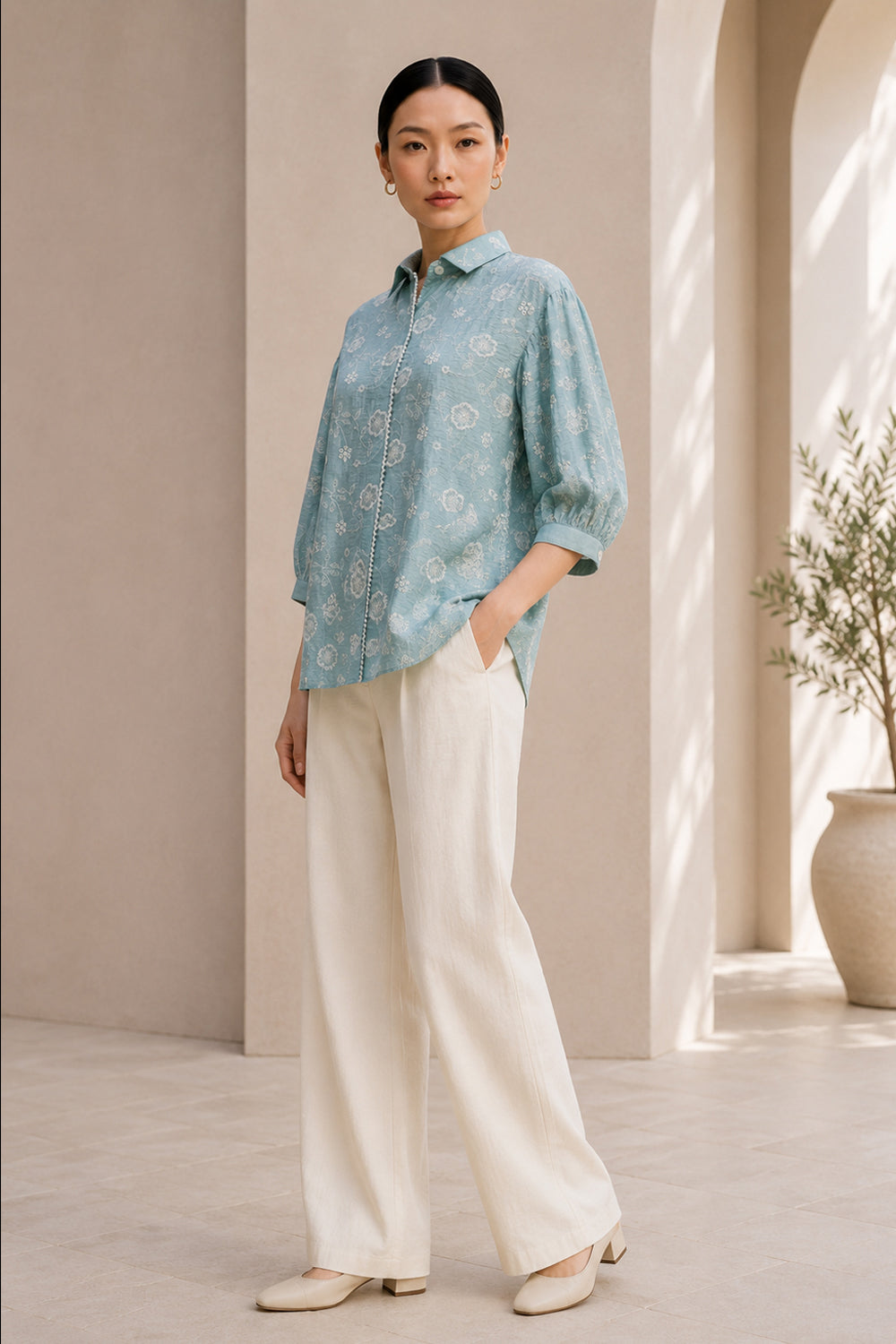 Mist Bloom Embroidered Shirt