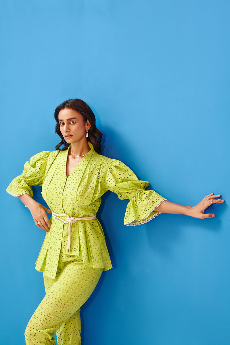 Electric Lime Juliet Sleeve Co-Ord Set