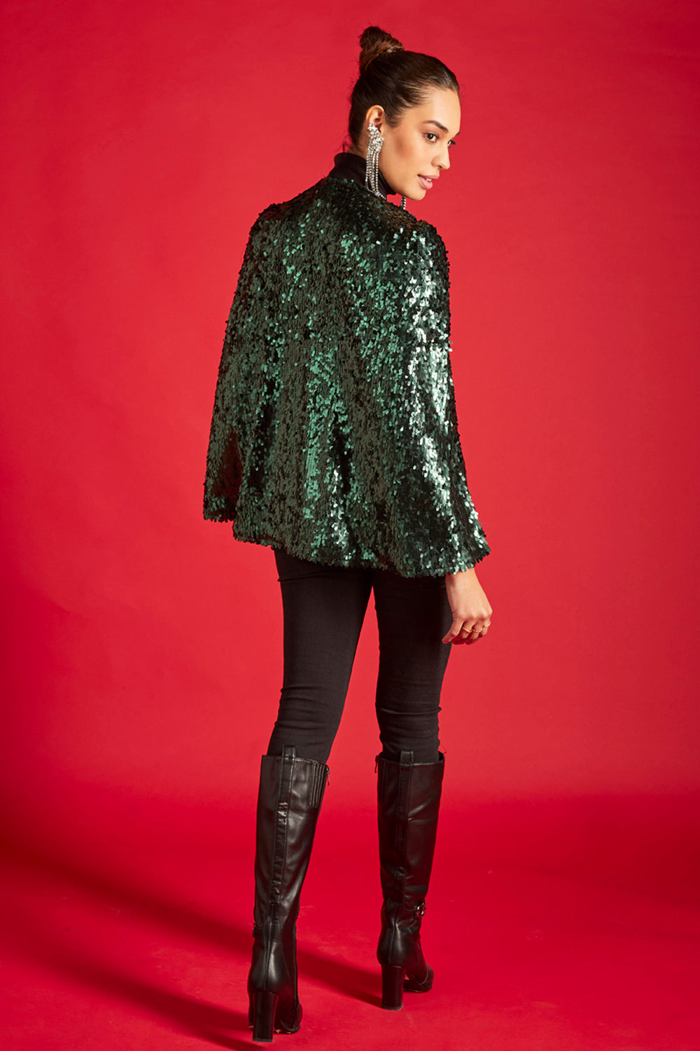 Green Sequin Statement Cape
