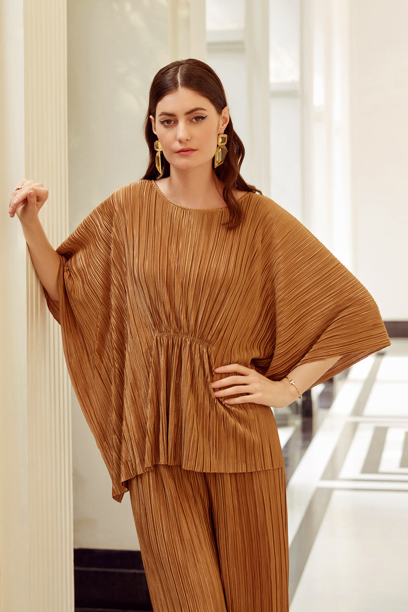 Gold Pleated Co-Ord Set