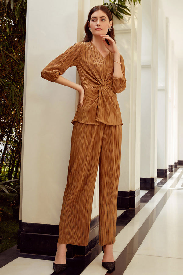 Gold Pleated Knot Co-Ord Set